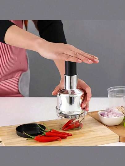 1 pieza Prensa de ajo de acero inoxidable, adecuada para prensar ajo, verduras, cebollas, nueces y otros ingredientes - Duradera, fácil de usar, molinillo pequeño, herramienta de cocina, rebanador de verduras, estructura de acero inoxidable, aplicable para cocina, fiestas y reuniones