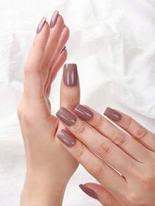 16片半固化凝胶美甲贴，冬季美甲灰玫瑰棕色凝胶全甲贴，轻松美甲，需配合UV灯使用，适合女性职场、日常居家DIY美甲护理用品 - 棕色 - 查看 4