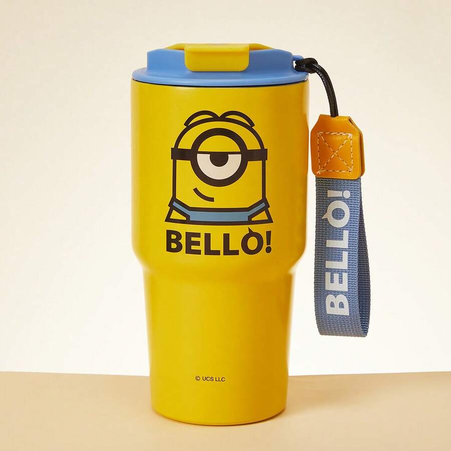 Miniso Disney Minions Stainless Steel Water Bottle, Portable With Strap, Reusable Coffee Cup, For School Sports And Travel - Màu vàng - Xem 1