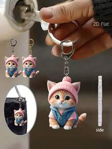 Cute Cartoon Cat Acrylic Keychain - 2D Pendant,Cute Cat Accessories,Cute Pink Hat Kitten,Fashion Backpack Pendant,Tote Pendant Decoration,Wallet Pendant,Pendant Keychain For Couples Bag Accessories Gift Waterproof, With Lobster Clasp, Ideal Gift For Family & Friends, Perfect For Birthdays And Special Occasions,Wedding Gifts, Party Gifts