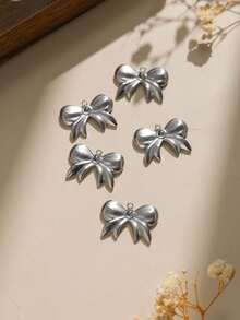 3pcs/Pack 304 Stainless Steel Bow Ribbon DIY Pendant Jewelry Earring Accessories, Elegant Bowknot Pendant Suitable For Rhinestone Inlay