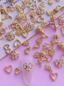 30/50 piezas de decoraciones para uñas de San Valentín, diseño de corazones y rosas de aleación, decoración de arte de uñas DIY, estilo Y2K y punk, accesorios para uñas, una variedad de estilos mezclados, accesorios utilizados para decorar las uñas