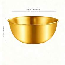 4 piezas/1 pieza Tazón de acero inoxidable en color dorado, plateado, blanco y amarillo para uso en la cocina del hogar, adecuado para lavar verduras, batir huevos, preparar ensaladas frías u ollas, con borde recto y fondo plano - Oro - Ver 6
