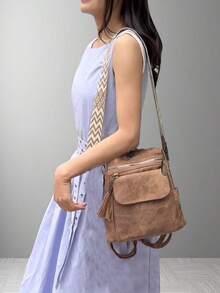 Women's PU Leather Retro Backpack Casual Shoulder Bag Fashion Messenger Bag  School Bookbag For Students - 棕色 - 查看 3