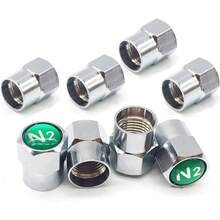 8 piezas de tapas de vástago de válvula de neumático de nitrógeno N2 verdes de cobre con logotipo, cubiertas de prueba para llantas de auto, accesorios plateados - 1 - Ver 2