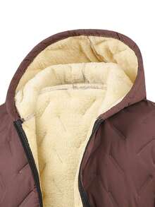 Men's Fleece-Lined Thickened Solid-Color Cotton Puffer Jacket For Winter - Warm, Comfortable, Hooded Zip-Up, Versatile Casual Outerwear - màu nâu - Xem 3
