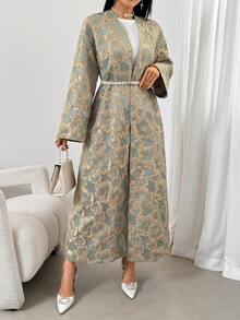 Women's Elegant Floral Jacquard Long Sleeve Arabic Robe, Party Dress, Graceful Cardigan, New Year's Eve Robe, Valentine's Day Dress, New Year Dress - Multicolor - View 7