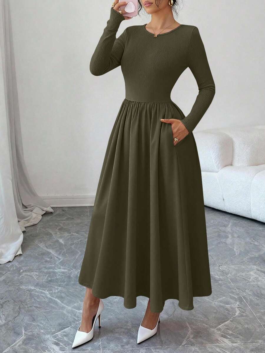 Women's Summer Fall Casual Long Sleeve Dresses Wedding Dresses Elegant Bohemian Tassel Midi Dresses - 軍綠色 - 查看 1