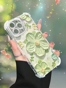 1 pieza Funda de teléfono con diseño de flores en tonos verdes sobre fondo claro, estilo natural y elegante, funda transparente resistente a golpes, ligera y con corte preciso, compatible con iPhone 17/16/15/14/13/12/11/XS/XR/X/PLUS/PRO/PROMAX, compatible con Galaxy A34/A35/A54/A55, Galaxy S20/S21/S22/S23/S24 Ultra/Plus, compatible con Moto/Galaxy/Redmi/Honor/OPPO, regalo de fiesta - transparente - Ver 8