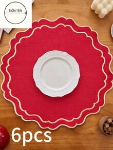 1/2/4/6/12 miếng lót đĩa tròn màu đỏ có viền gợn sóng màu vàng, đế lót ly chống trượt dùng cho nhà bếp, bàn ăn, tiệc tùng, đám cưới, nhà hàng, văn phòng, bàn cà phê, trang trí nhà cửa, dã ngoại, mọi mùa - Đỏ - Xem 9