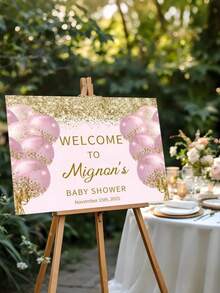 Customized Pink & Gold Balloons, Suitable For Baby Christening Decoration, Can Customize Baby Name, Cute & Romantic Pink Theme Balloons Welcome Sign, Suitable For Baby Christening, Party, Birthday, Wedding And Bridal Shower - Multicolor - View 8