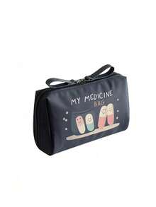 1个便携式药袋，小巧的药盒收纳袋，主题化妆盒，印有“我的药袋”和药丸图案，方便旅行携带，适合日常/户外/旅行用药，是注重健康和经常外出人士的必备之选，也是必备的医疗配件，多功能布艺小药袋，便携式医疗急救包