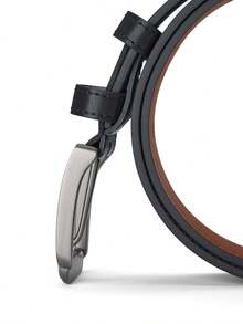 WilliamPOLO 男士纯色复古休闲 PU 皮革针扣腰带，3.8 厘米宽，适合所有季节