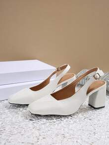 FVPFVP 2025夏季新款巴黎时尚白色鳄鱼纹方头高跟凉鞋，女款，粗跟，包头，系带 - 白色 - 查看 7