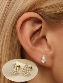 1 Pair Of 925 Sterling Silver Fashion Smooth Lotus Set Zirconia Tassel Stud Earring, Suitable For Women's Daily Wear, Parties, And Wedding Occasions