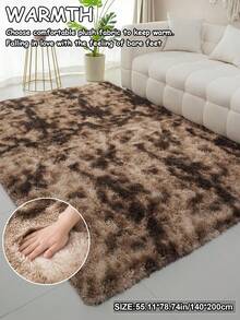 1pc Luxury Plush Long Shag Area Rug, Ombre Gradient Texture, Soft & Fluffy Room Decor, Suitable For Living Room, Bedroom, Holiday Gifts, Christmas, Valentine's Day, New Year, Home Decoration, Sofa, Coffee Table, Bedside, Corridor, All Season - Tie-dye Brown - View 17