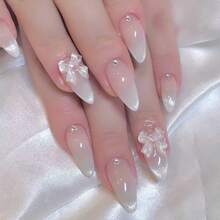 2026hot-Cat Eye French Tip Press On Nails - Short Square False Nails With Magnetic Glitter, 3D Bow & Rhinestones, Cute Glam Manicure Set Women - JP3445 [Loại keo] - Xem 1
