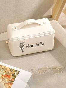 Personalized Women's Real Leather Cosmetic Bag, Customizable Name Travel Makeup Bag, Customizable Toiletry Bag, Large Zipper Opening Cosmetic Bag, Reusable Makeup Bag, Skincare Set Cosmetic Bag Packaging Box