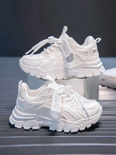 1 Pair Kids' Casual Running Sneakers, Hook & Loop Closure, Lightweight Mesh Upper, Striped Pattern, Suitable For Daily Wear, Running And Leisure Activities - Spring/Autumn/All Season