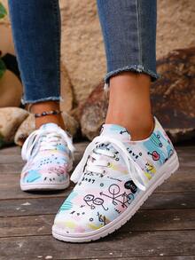 Giày thể thao đế bằng buộc dây cho thanh thiếu niên, giày thường ngày bằng vải thoáng khí, nhẹ và đa năng dành cho học sinh - Hồng - Xem 1