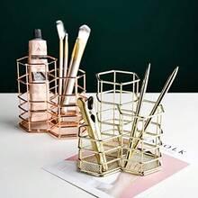 Organizador De Escritorio, Organizador de brochas & Portalápices Metal, Soporte Para Accesorios De Oficina (Gold) - Dorado - Ver 6