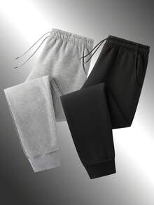 男士纯色抽绳运动裤，适合户外慢跑、健身房锻炼、健身，七分裤长，春夏运动服，男士休闲运动裤