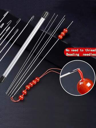 ชุดเข็มร้อยลูกปัดแบบเปิดด้านข้าง 3/5/7 ชิ้น เพื่อง่ายต่อการร้อยด้าย เหมาะสำหรับงานหัตถกรรมและการทำลูกปัด DIY - พร้อมหลอดเก็บ