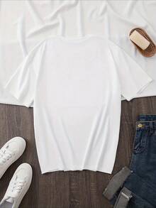 Camiseta de manga corta casual para mujer - Hermoso desastre de calavera de toro, rosas y adorno dorado de cuello redondo, lavado a máquina - Blanco - Ver 5