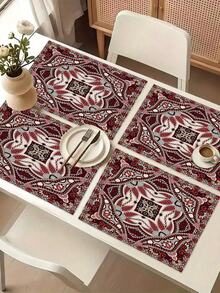 1pc Geometric Pattern Table Runner, 4pcs Geometric Pattern Placemats, Suitable For Holidays, Parties, Birthdays, Dinners, Kitchen & Dining Table Decor, All Season Home & Room Decor, Tabletop Linens - Multicolor - View 13