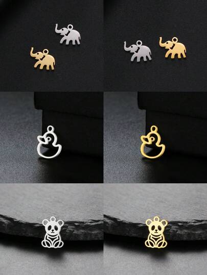 AMAXER 5pcs/Set Stainless Steel Cute Small Elephant, Duck, And Bear Animal Pendant DIY Necklace, Earrings, Bracelet Jewelry Making, Gift For Friends