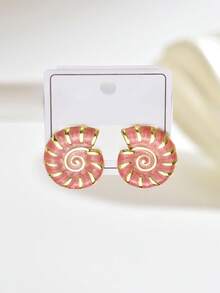 1 Pair Women's Fashionable Stainless Steel Shell Drop Earrings, Versatile For Vacation Wear - Multicolor - View 5