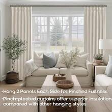 White Greyish Blackout Curtains 96 Inches Long, Pinch Pleated Linen Blackout Curtains Bedroom 2 Panel Set, Home Decor - Warm Beige (Creamy Beige) - View 3