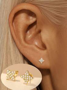 1 Pair Of 925 Sterling Silver Fashion Smooth Lotus Set Zirconia Tassel Stud Earring, Suitable For Women's Daily Wear, Parties, And Wedding Occasions