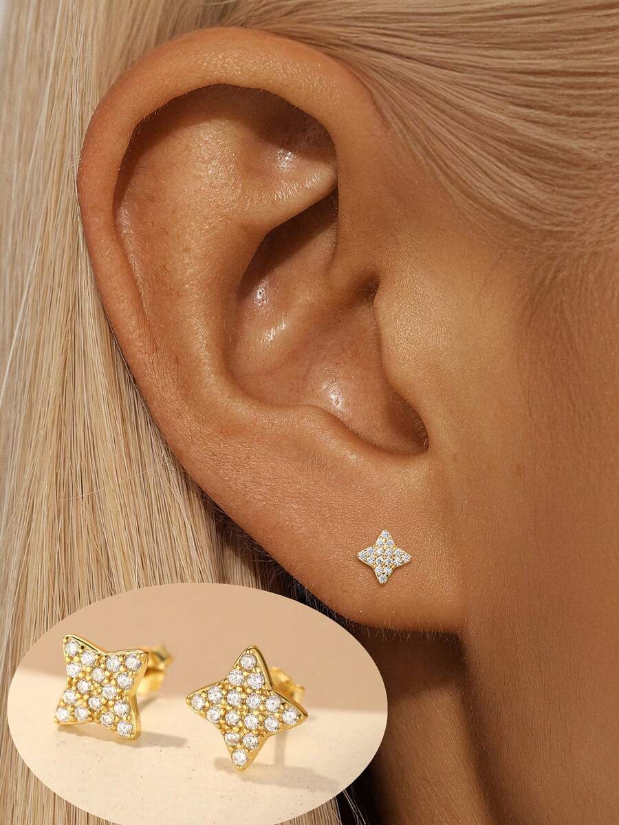 1 Pair Of 925 Sterling Silver Fashion Smooth Lotus Set Zirconia Tassel Stud Earring, Suitable For Women's Daily Wear, Parties, And Wedding Occasions