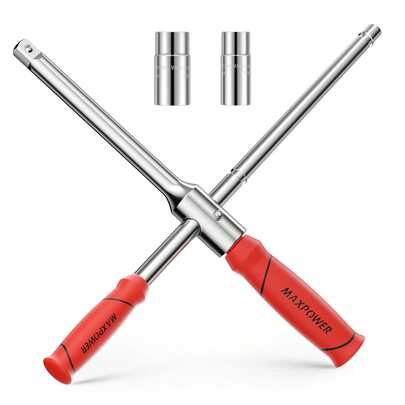 IsEasy MAXPOWER Car Wheel Brace Wrench, Detachable Lug Wrench Rapid Cross Wheel Brace Wrench With 1/2-Inch Drive - 2PCs Sockets Size (17mm/19mm & 21mm/23mm)