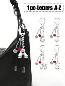 Bubble Letter Keychain Pendant With Rhinestone Cherry Accessories,Cute Design,Letter A-Z, Bag Accessories, Keychain & Car Pendant, Accessory, Stylish Keyring, For Backpacks, Wallets, Mobile Phones, Gift Bags,Birthday/Anniversary Gift, Versatile Daily Accessory,Give It To Family, Friends, Bridesmaids, Teachers, Or Lovers, Aesthetic Accessories