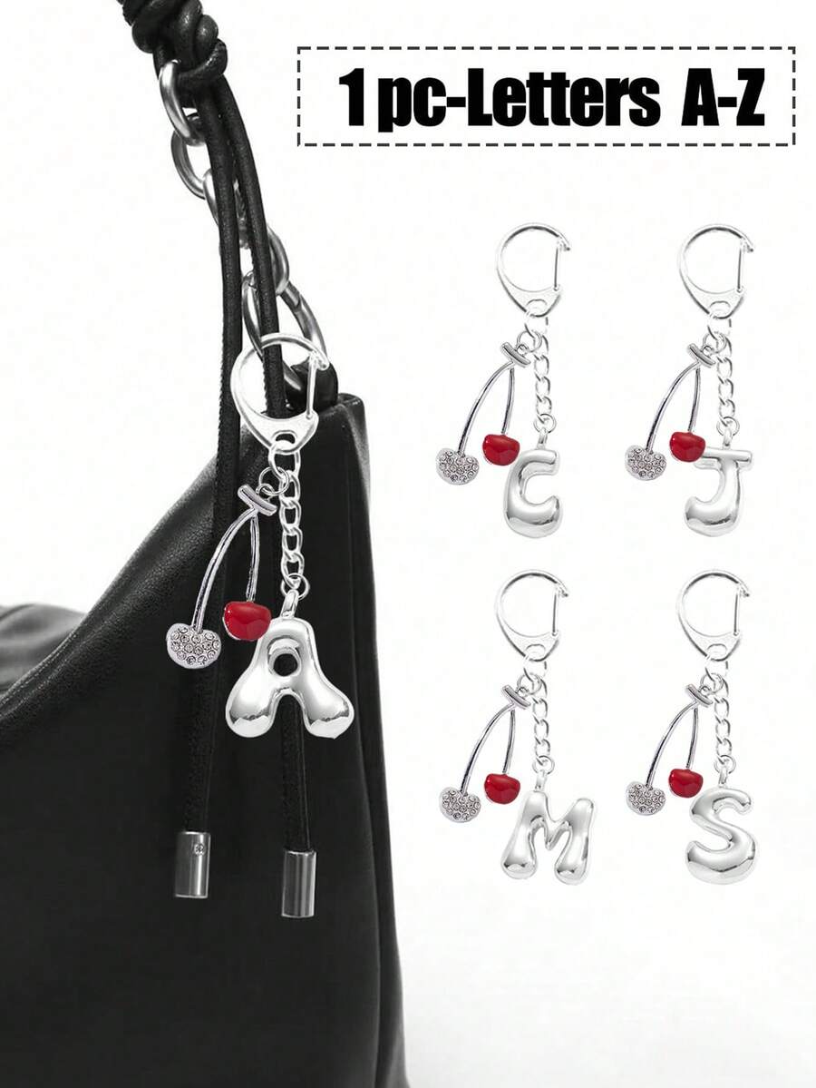 Bubble Letter Keychain Pendant With Rhinestone Cherry Accessories,Cute Design,Letter A-Z, Bag Accessories, Keychain & Car Pendant, Accessory, Stylish Keyring, For Backpacks, Wallets, Mobile Phones, Gift Bags,Birthday/Anniversary Gift, Versatile Daily Accessory,Give It To Family, Friends, Bridesmaids, Teachers, Or Lovers, Aesthetic Accessories