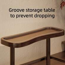 Estantería de almacenamiento de encimera de nogal de doble capa, organizador elegante para maquillaje, perfume y cuidado de la piel, adecuado para baño, cocina y escritorio, con estantes de almacenamiento cerrados por separado - Marrón - Ver 7