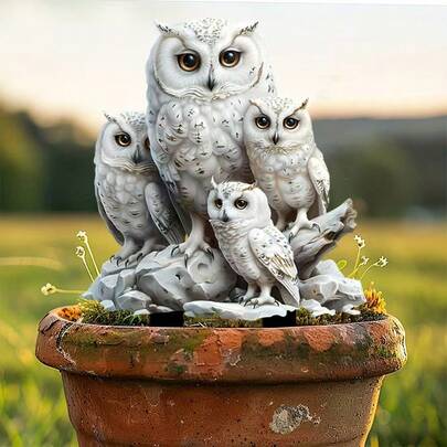 Acrylic White Owl Garden Decor Lawn Ornament, Outdoor Yard Planter Decoration, Family Gift