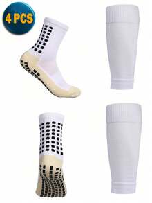 4 双青少年运动腿套，儿童足球腿套，青少年足球健身腿套，适合户外运动、训练，耐磨，适合 8-12 岁男孩和女孩 - 白色 - 查看 7
