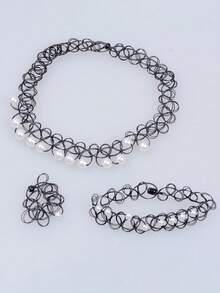 Colección surtida de joyas de tatuaje elásticas - Collar, pulsera y anillo tipo choker de tatuaje - Accesorios de joyas con efecto de tatuaje elástico - Multicolor - Ver 12