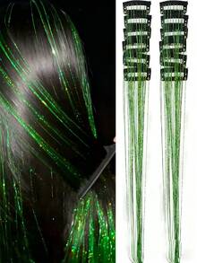 12 Stücke Clip-In mittellanges glattes synthetisches Haar Clips, modische Party Mädchen blonde Seiden Haar Clips, bunte glitzernde Haar Clips, glänzende Haaraccessoires als Geschenk für Feiertage mit Familie und Freunden, Weihnachtsgeschenke