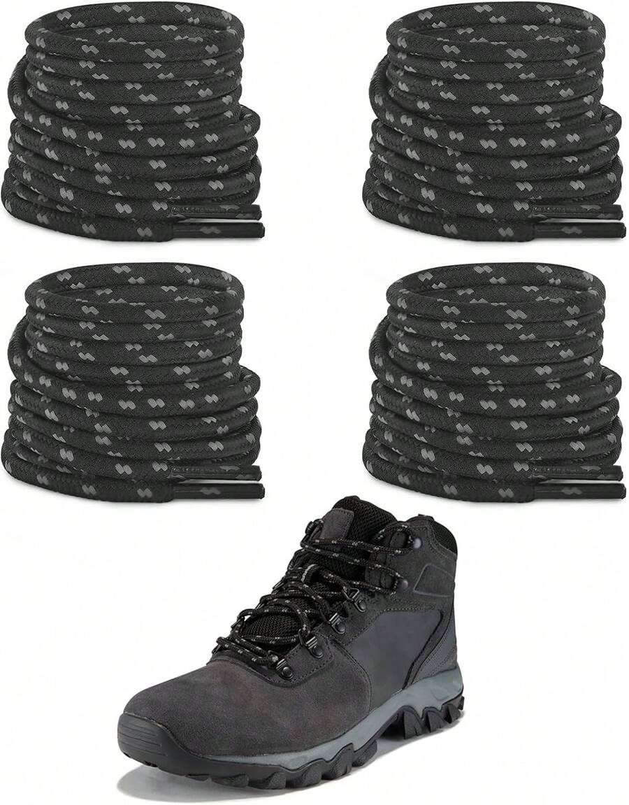 Estilo2 pares de cordones redondos para botas , 7/32 pulgadas (5 mm) resistentes cordones de repuesto para botas de senderismo al aire última intervensiónVersión mejorada - Negro-rojo - Ver 1