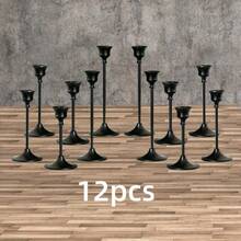 12pcs Elegant Brass Candle Holders, High-End Black Candle Holders - Metal Desktop Candle Holders, Suitable For Dining Table Centerpiece, Romantic Lacquered Candle Holders, Applicable For Wedding Decor, Party, Birthday, Home Atmosphere (Candles Not Included) - Multicolor - View 10