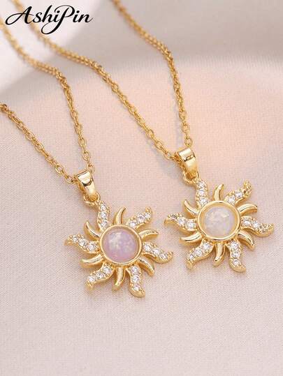 1 pieza Collar con colgante de ópalo vintage multicolor, collar del sol de Rapunzel, accesorio de moda para bodas y fiestas, colgante de sol de ópalo chapado en oro, regalo de cadena de cuello de Rapunzel, adecuado para mujeres y niñas, collar del sol mitológico de acero inoxidable, minimalista de lujo, moda casual, estilo retro, adecuado para reuniones, fiestas, festivales y eventos (empaquetado en bolsa OPP)