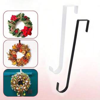 1个12英寸金属花环门挂，配有便捷的门后挂钩 - 耐用节日装饰品，适用于感恩节、圣诞节、欢迎标牌、前门装饰、圣诞花环，现代挂钩设计，光滑表面，万圣节