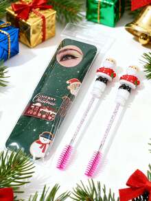 Cute Santa Claus Eyelash Brushes (2 Packs) - Red - View 3