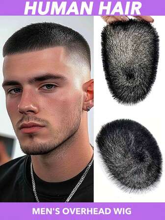 1 pieza Tupé de cabello humano corto y rapado para hombres - 15x20cm Negro natural Transparente PU Cubre efectivamente el cabello ralo de los hombres Tupé con clip Pieza de cabello masculina para usar rápidamente Aumenta el cabello Pieza de cabello invisible para cabello ralo Cabello liso Topper Apto para todos los hombres, solución para la pérdida de cabello | Pieza de cabello de aspecto natural | Material de PU flexible