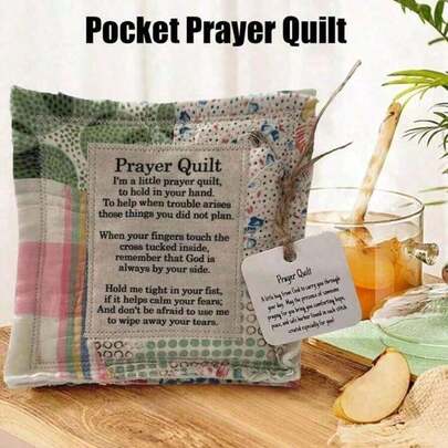 1 Pack Prayer Quilt With Cross Inside - Pocket Prayer Mini Scripture Quilt - Handmade Sew Colorful Quilts - Christian Spiritual Encouragement Gift Birthday Gifts Graduation