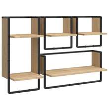 4 Piece Wall Shelf Set With Bars Sonoma Oak Engineered Wood - Brown - View 3